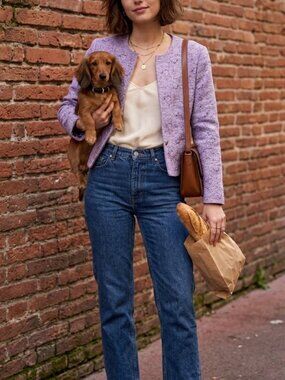 Christopher & Banks Lilac Chenille Cropped Lady Jacket Collarless Lined M
